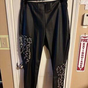 Ashley Stewart Black Leggings with Silver Sequin Detail